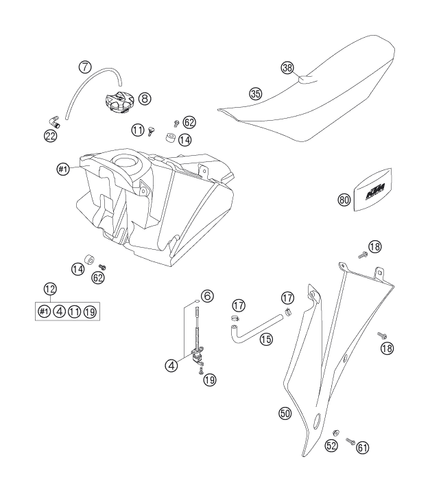 Sprängskiss: Tank, Seat – KTM 250 EXC-F 2007