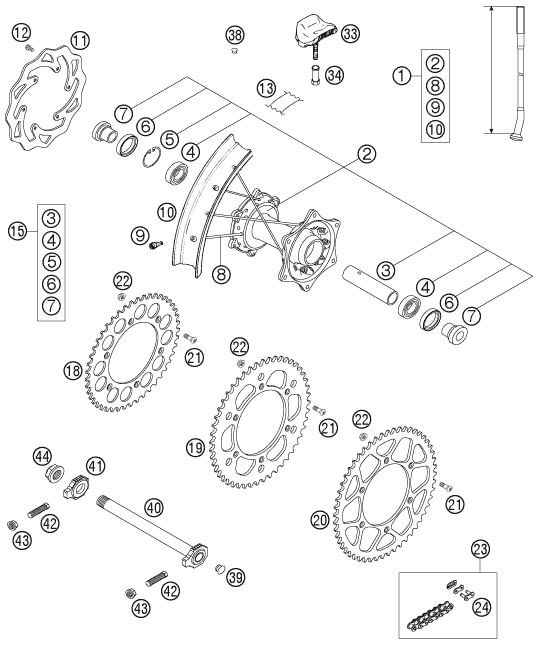 Sprängskiss: Rear Wheel – KTM 250 SX-F 2007