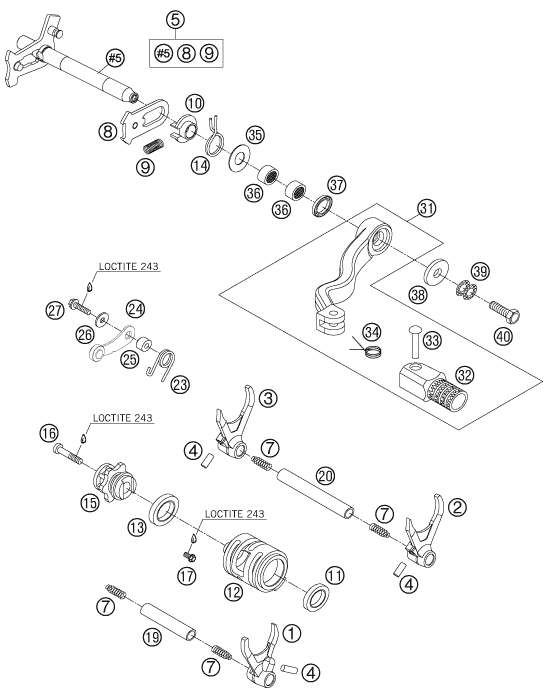 Sprängskiss: Shifting Mechanism – KTM 250 SX-F 2007