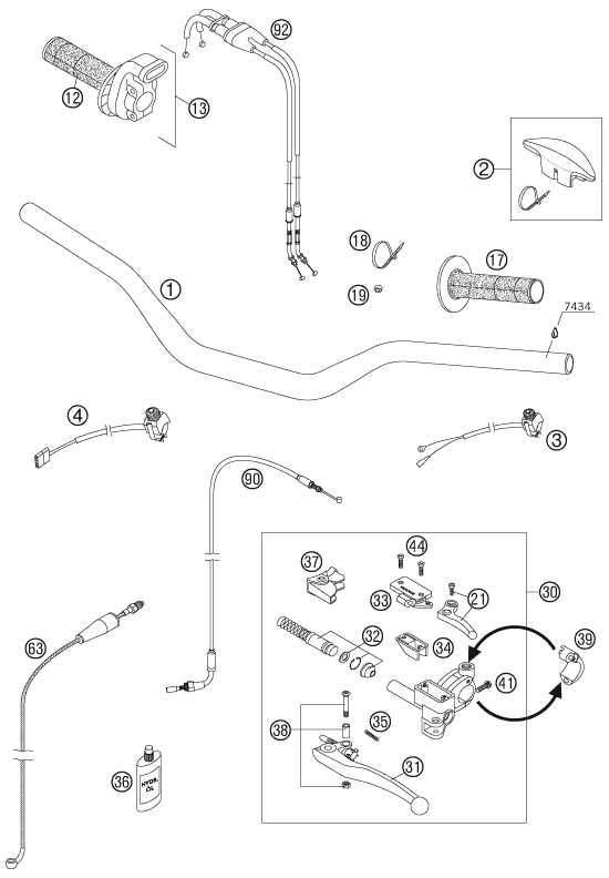 Sprängskiss: Handlebar, Controls – KTM 450 SX-F 2007