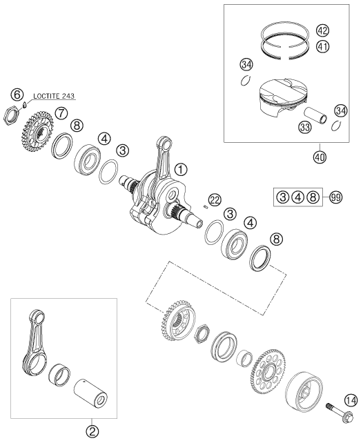 Sprängskiss: Crankshaft, Piston – KTM 450 SX-F 2007