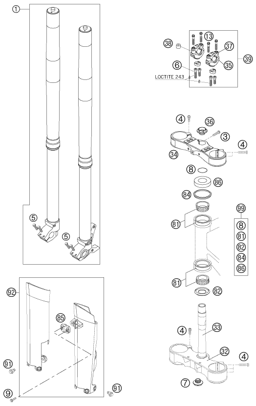 Sprängskiss: Front Fork, Triple Clamp – KTM 400 EXC FACTORY RACING