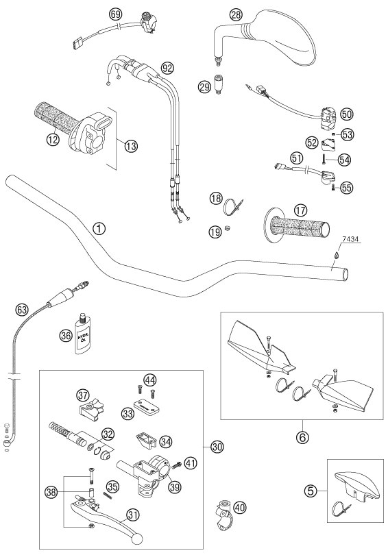 Sprängskiss: Handlebar, Controls – KTM 400 EXC FACTORY RACING