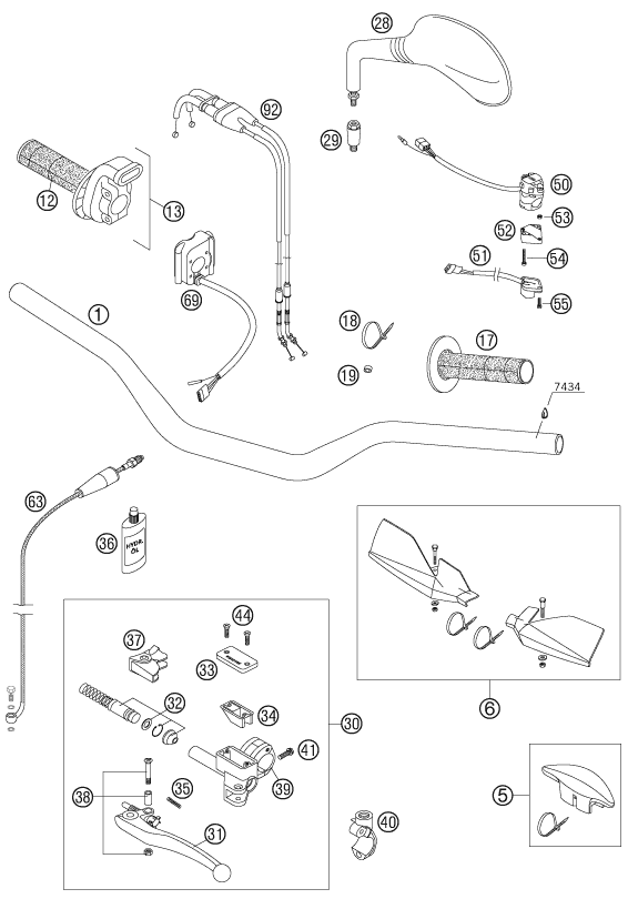 Sprängskiss: Handlebar, Controls – KTM 450 EXC FACTORY RACING