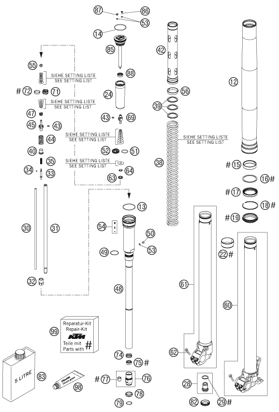 Sprängskiss: Front Fork Disassembled – KTM 250 SXS 2007