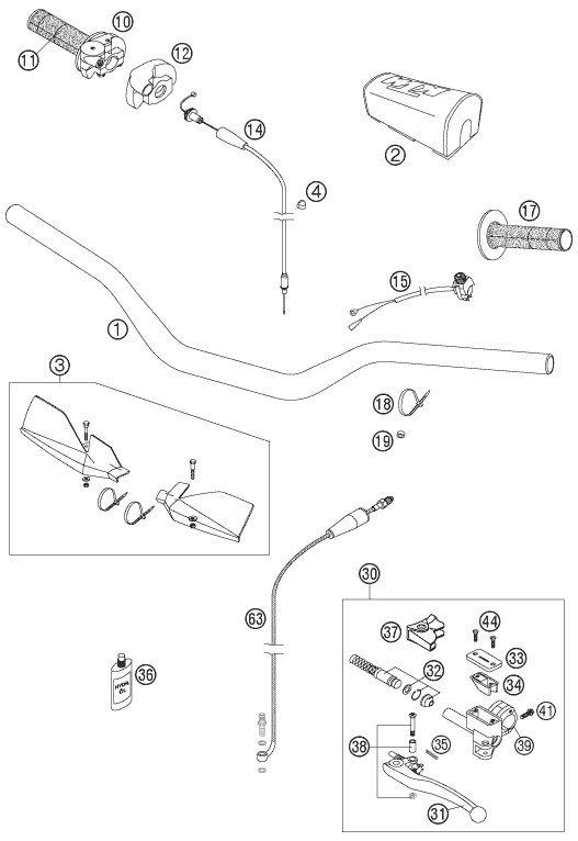 Sprängskiss: Handlebar, Controls – KTM 125 SXS 2007