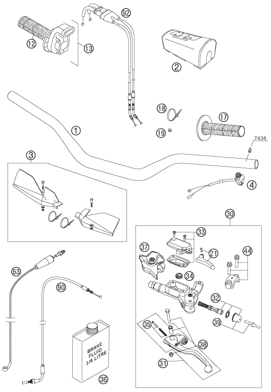 Sprängskiss: Handlebar, Controls – KTM 250 SXS-F 2007