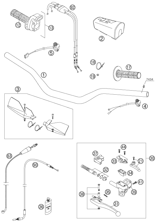 Sprängskiss: Handlebar, Controls – KTM 450 SXS-F 2007