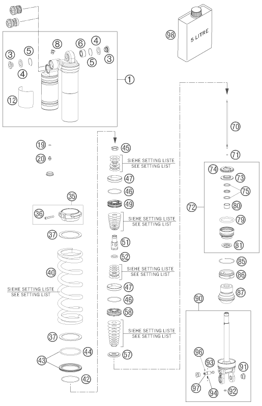 Sprängskiss: Shock Absorber Disassembled – KTM 250 SXS 2007