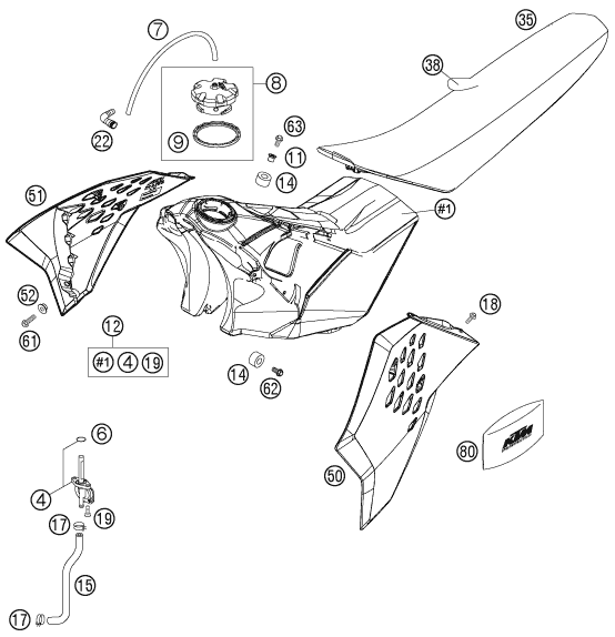Sprängskiss: Tank, Seat – KTM 250 SXS 2007