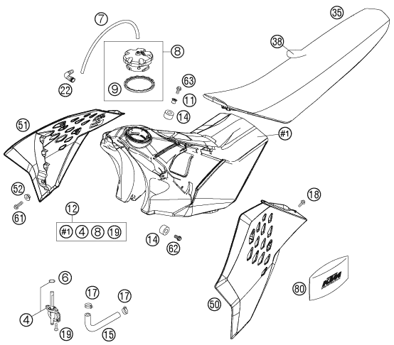 Sprängskiss: Tank, Seat – KTM 450 SXS-F 2007