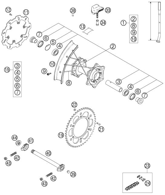 Sprängskiss: Rear Wheel – KTM 250 SXS 2007
