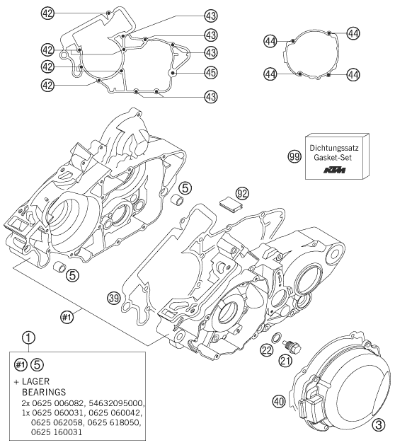 Sprängskiss: Engine Case – KTM 125 SXS 2007