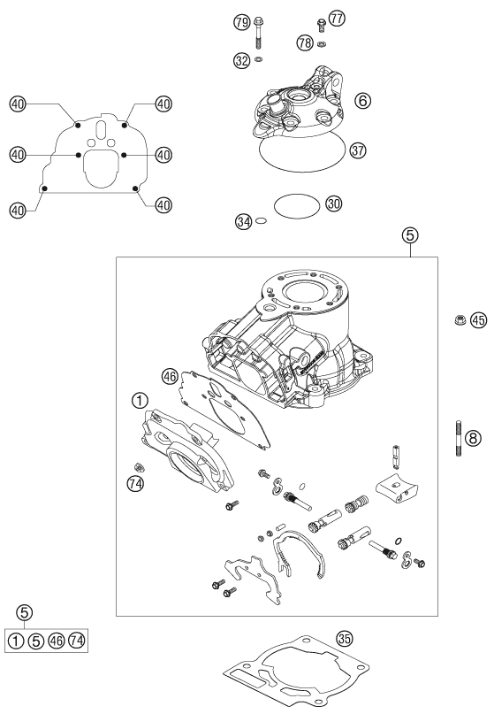 Sprängskiss: Cylinder, Cylinder Head – KTM 125 SXS 2007