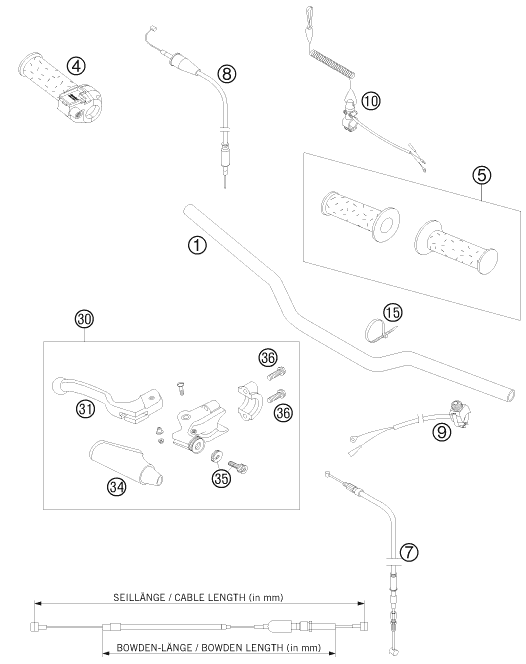 Sprängskiss: Handlebar, Controls – KTM 50 MINI ADVENTURE 2008