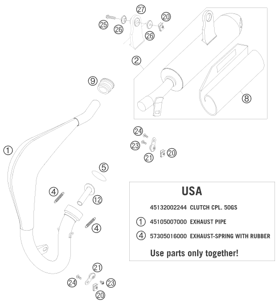 Sprängskiss: Exhaust System – KTM 50 MINI ADVENTURE 2008