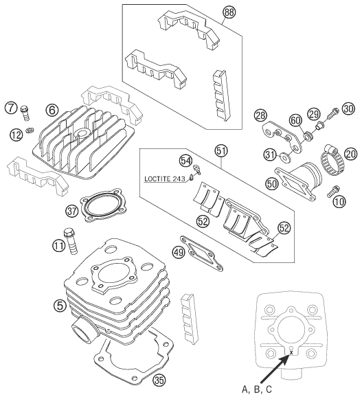 Sprängskiss: Cylinder, Cylinder Head – KTM 50 MINI ADVENTURE 2008