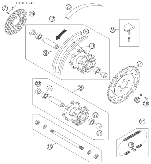 Sprängskiss: Rear Wheel – KTM 50 SX 2008