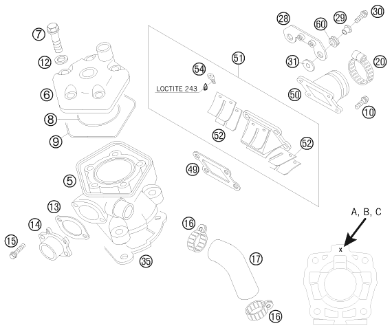 Sprängskiss: Cylinder, Cylinder Head – KTM 50 SX JUNIOR 2008