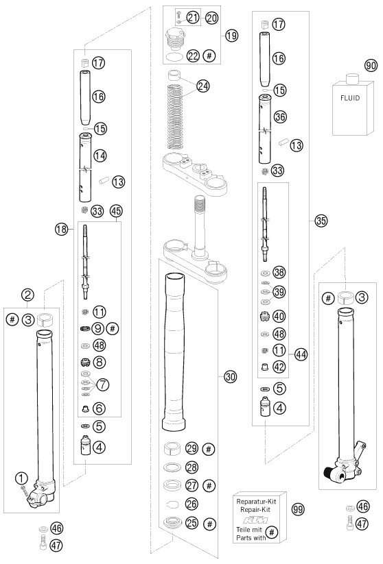 Sprängskiss: Front Fork Disassembled – KTM 65 SX 2008