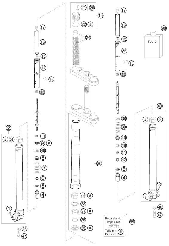 Sprängskiss: Front Fork Disassembled – KTM 65 XC