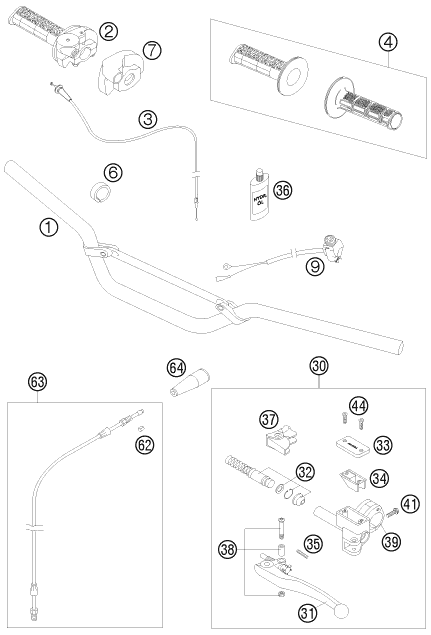 Sprängskiss: Handlebar, Controls – KTM 65 SX 2008