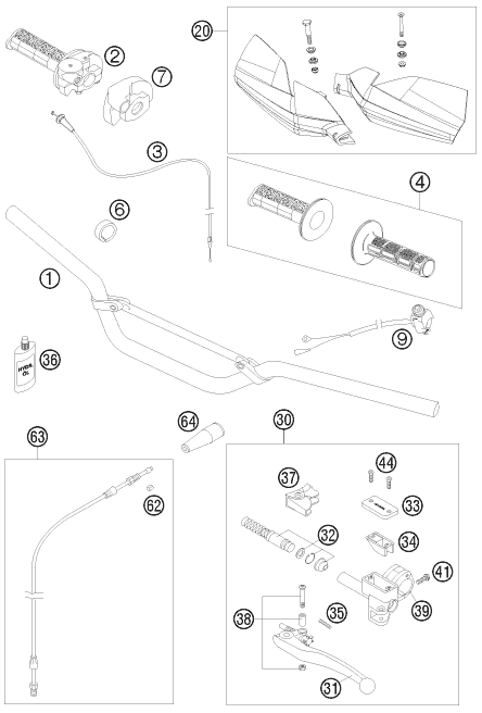 Sprängskiss: Handlebar, Controls – KTM 65 XC
