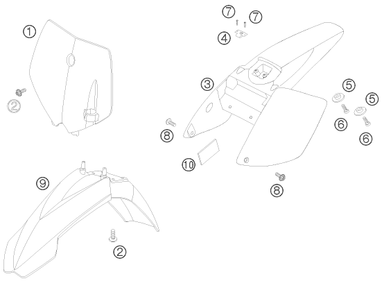 Sprängskiss: Mask, Fenders – KTM 65 SX 2008