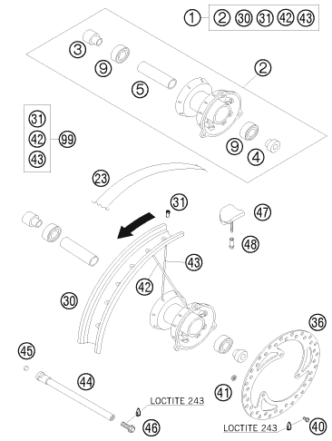 Sprängskiss: Front Wheel – KTM 65 SX 2008