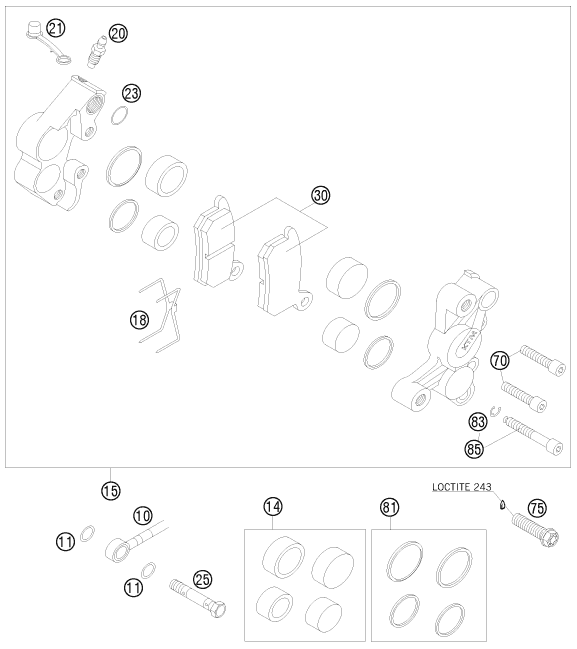 Sprängskiss: Front Brake Caliper – KTM 65 SX 2008