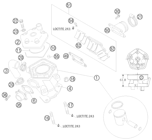 Sprängskiss: Cylinder – KTM 65 SX 2008