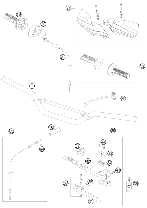 Sprängskiss: Handlebar, Controls – KTM 105 XC 19/16 2009