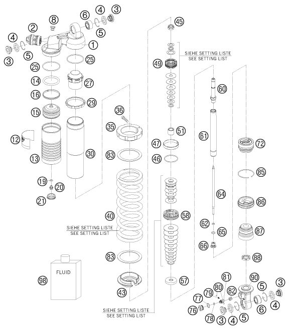 Sprängskiss: Shock Absorber Disassembled – KTM 105 XC 19/16 2009