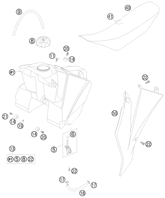 Sprängskiss: Tank, Seat – KTM 105 XC 19/16 2009