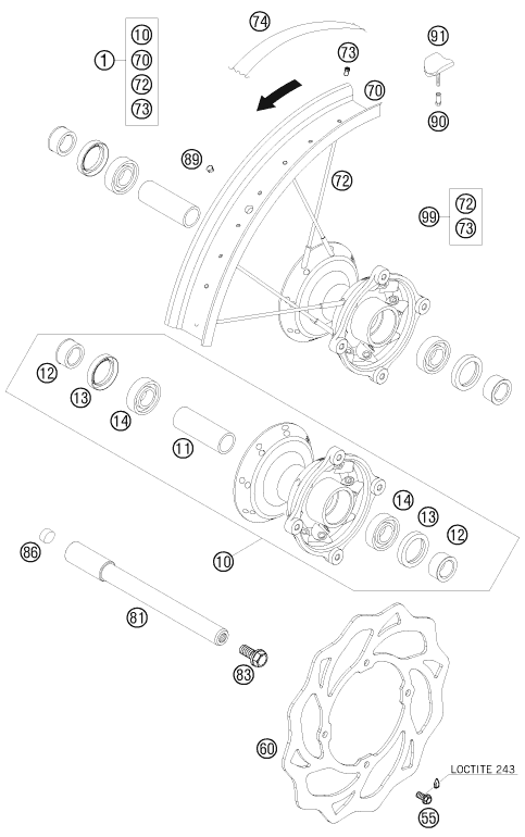 Sprängskiss: Front Wheel – KTM 105 XC 19/16 2009