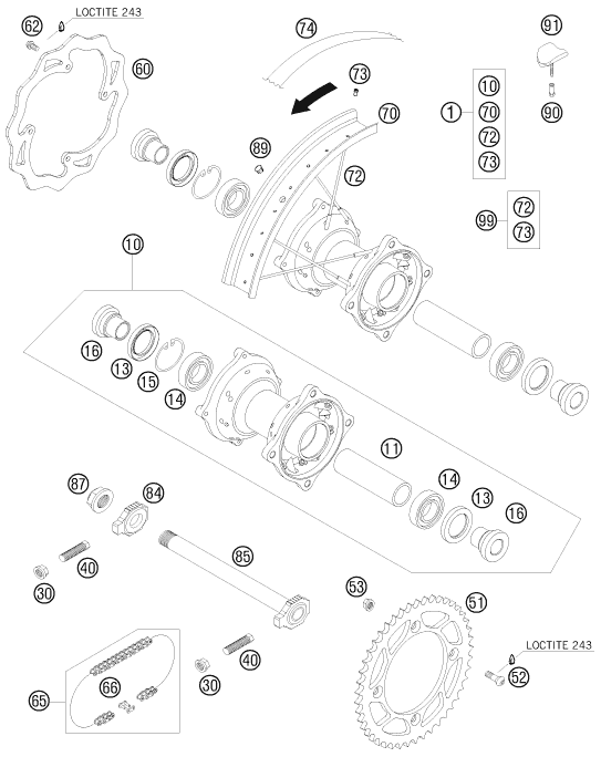 Sprängskiss: Rear Wheel – KTM 105 XC 19/16 2009