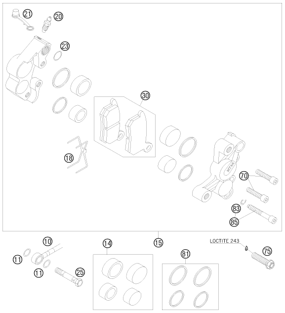 Sprängskiss: Front Brake Caliper – KTM 105 XC 19/16 2009