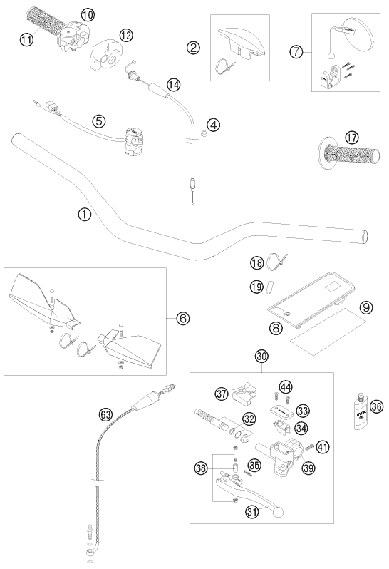 Sprängskiss: Handlebar, Controls – KTM 125 EXC SIX-DAYS 2008