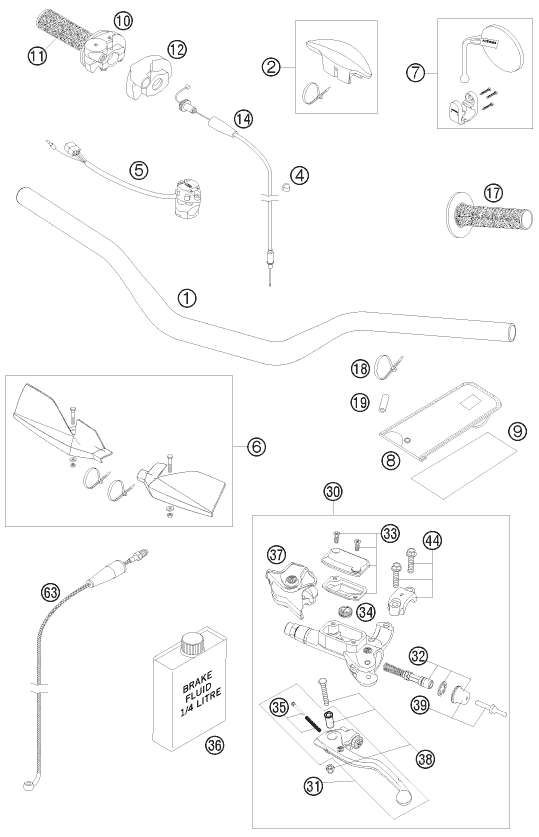 Sprängskiss: Handlebar, Controls – KTM 250 EXC SIX-DAYS 2008