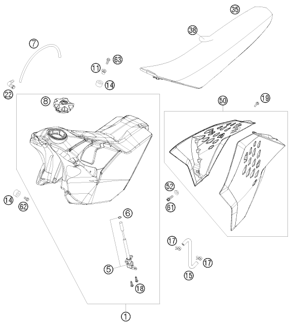 Sprängskiss: Tank, Seat – KTM 200 EXC 2008