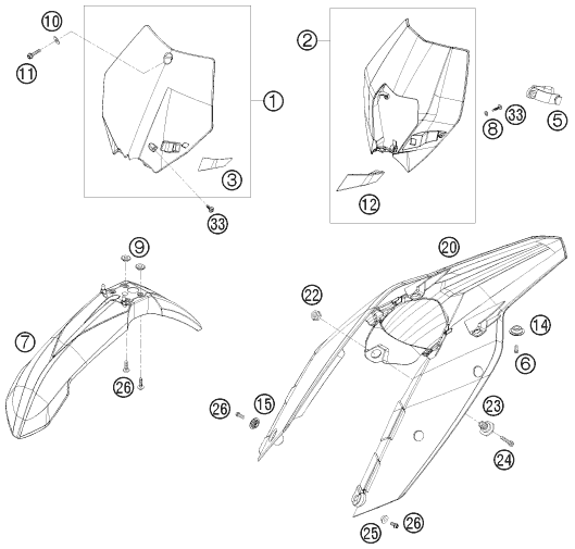Sprängskiss: Mask, Fenders – KTM 200 XC-W 2008
