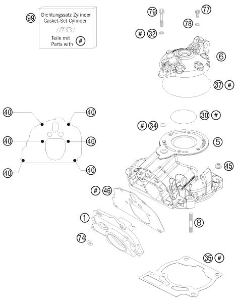 Sprängskiss: Cylinder, Cylinder Head – KTM 150 SX 2009