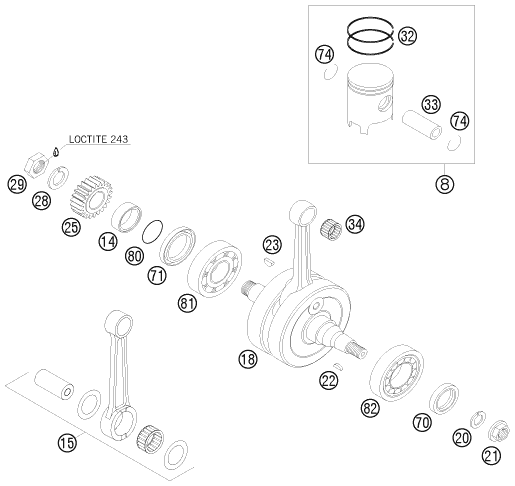Sprängskiss: Crankshaft, Piston – KTM 150 SX 2009