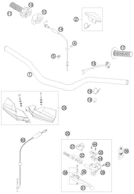 Sprängskiss: Handlebar, Controls – KTM 200 XC 2008