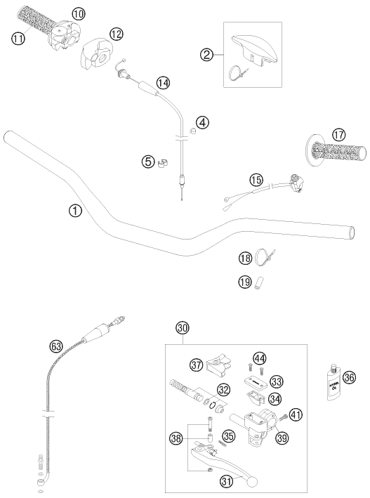 Sprängskiss: Handlebar, Controls – KTM 200 XC-W 2008