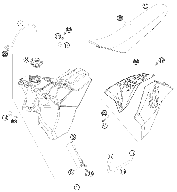 Sprängskiss: Tank, Seat – KTM 200 XC-W 2008
