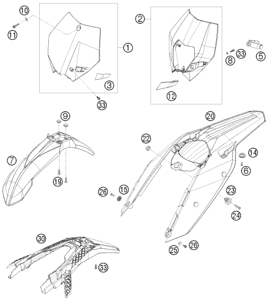 Sprängskiss: Mask, Fenders – KTM 200 XC-W 2008