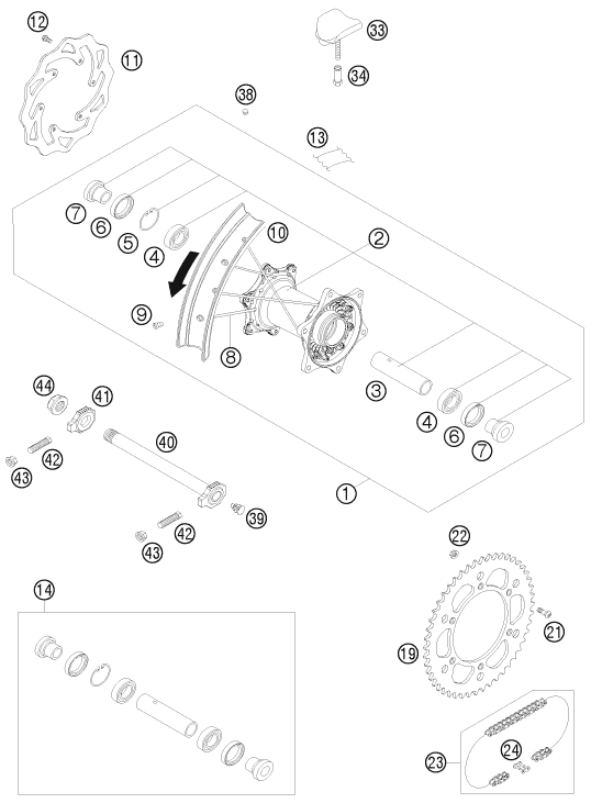 Sprängskiss: Rear Wheel – KTM 450 SX-F 2008