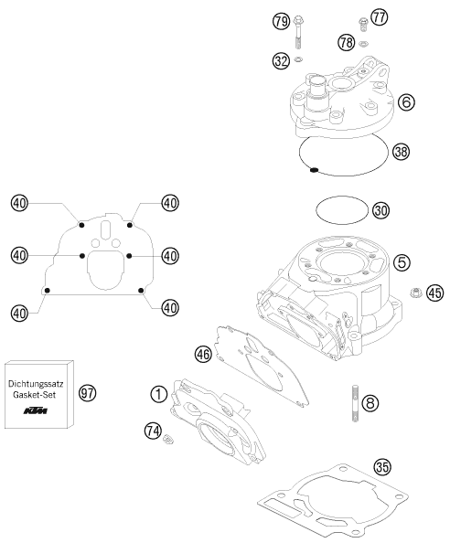 Sprängskiss: Cylinder, Cylinder Head – KTM 200 EXC 2008