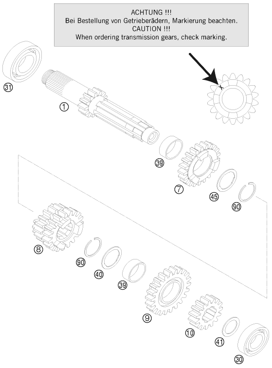 Sprängskiss: Transmission I - Main Shaft – KTM 200 EXC 2008